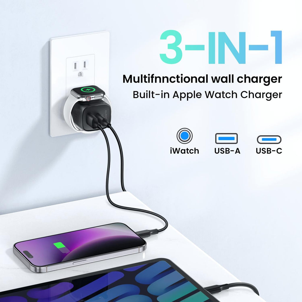 TOPADRE 3-in-1 Magnetic Wireless Apple watch PD USB-C Wall Charger Block - 20W Fast Charging, Compatible with iWatch Ultra/9/8/7/6/SE Series, iPhone 17/17 Pro/16/16 Pro/15 Series, Compact & Travel Essential Gift Ideas