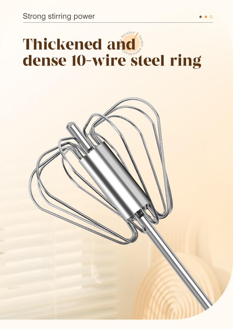 AA Food-Grade Stainless Steel Hand-Push Rotary Whisk, Rust-Resistant with Sturdy Riveted Construction, Semi-Automatic Kitchen Utensil for Coffee, Egg Whisking and Cooking Tasks, Easy to Clean