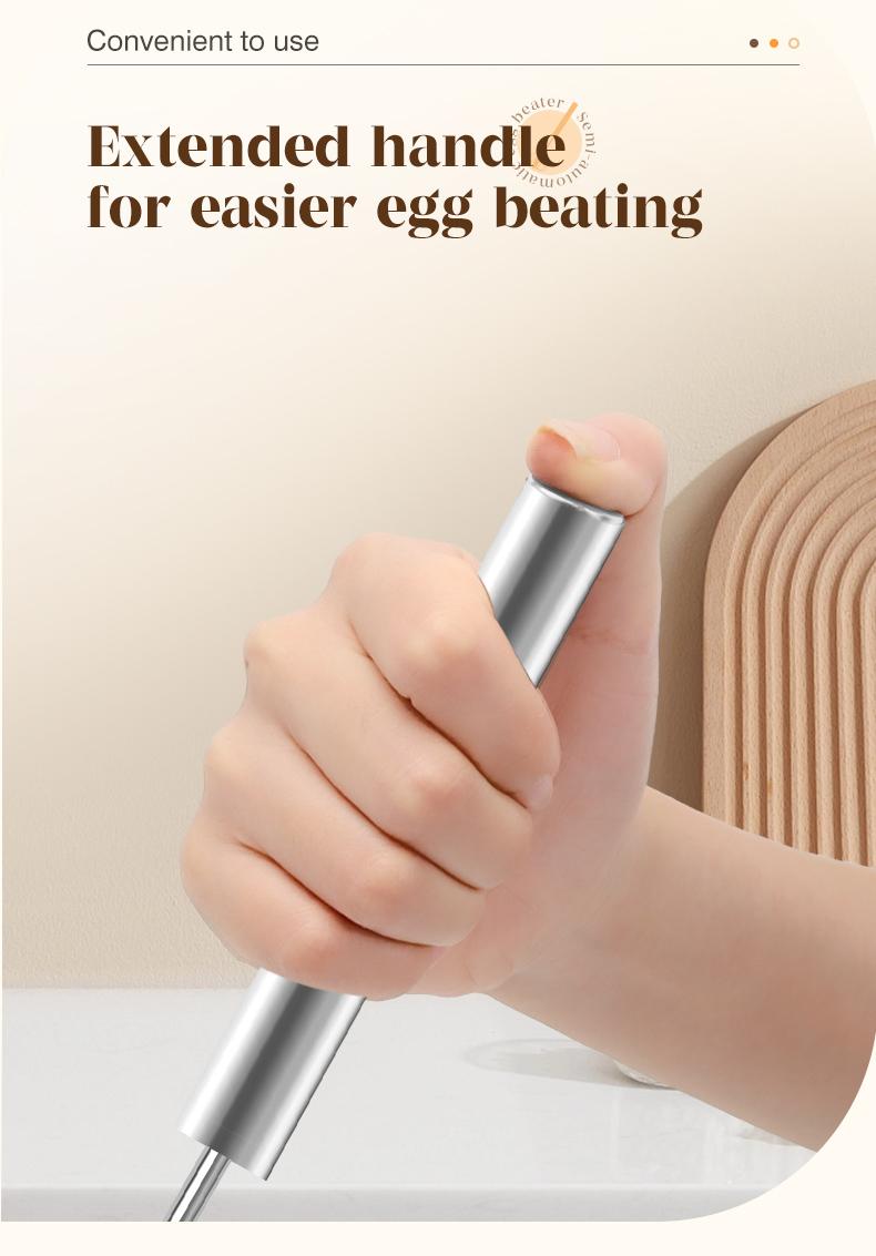 AA Food-Grade Stainless Steel Hand-Push Rotary Whisk, Rust-Resistant with Sturdy Riveted Construction, Semi-Automatic Kitchen Utensil for Coffee, Egg Whisking and Cooking Tasks, Easy to Clean