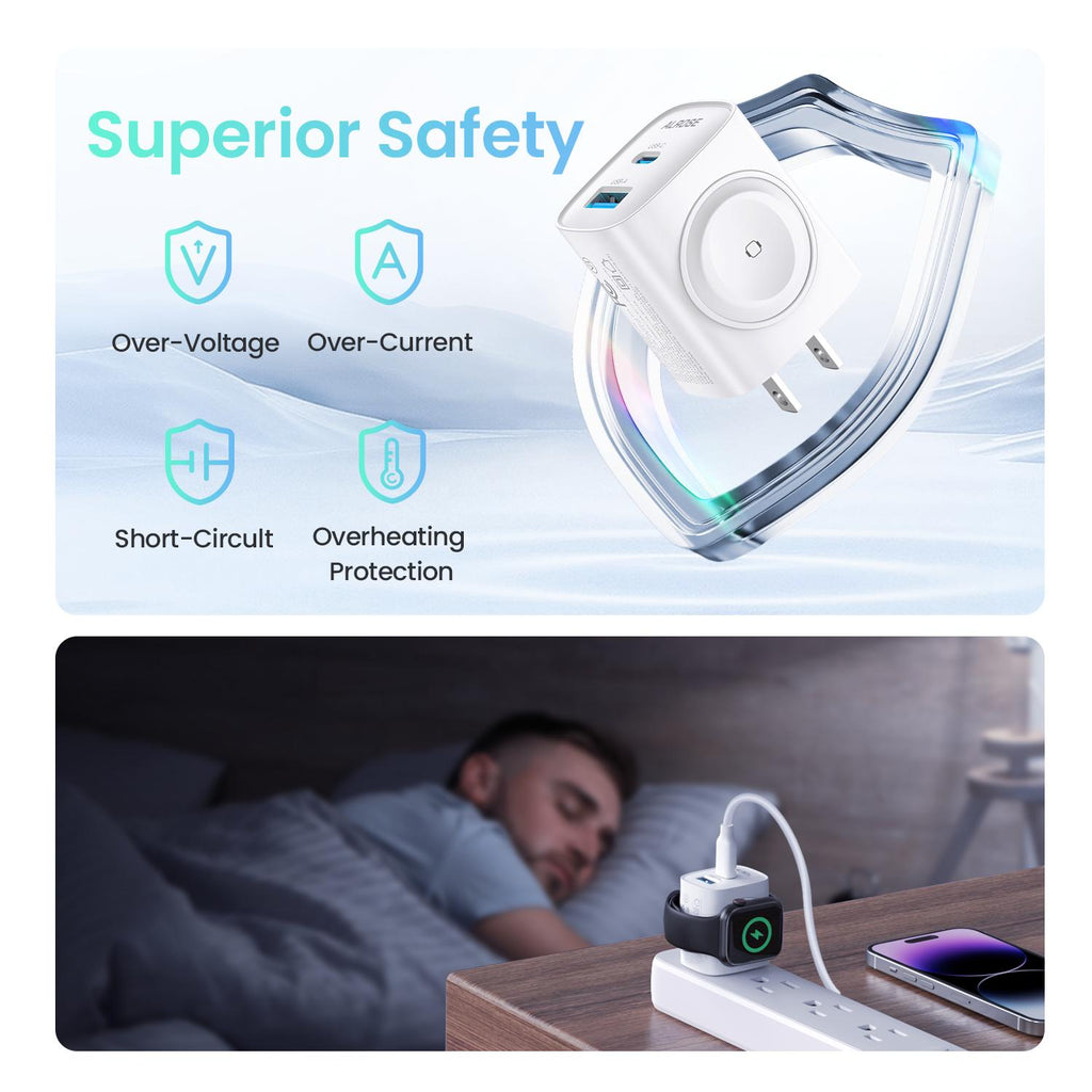 TOPADRE 3-in-1 Magnetic Wireless Apple watch PD USB-C Wall Charger Block - 20W Fast Charging, Compatible with iWatch Ultra/9/8/7/6/SE Series, iPhone 17/17 Pro/16/16 Pro/15 Series, Compact & Travel Essential Gift Ideas