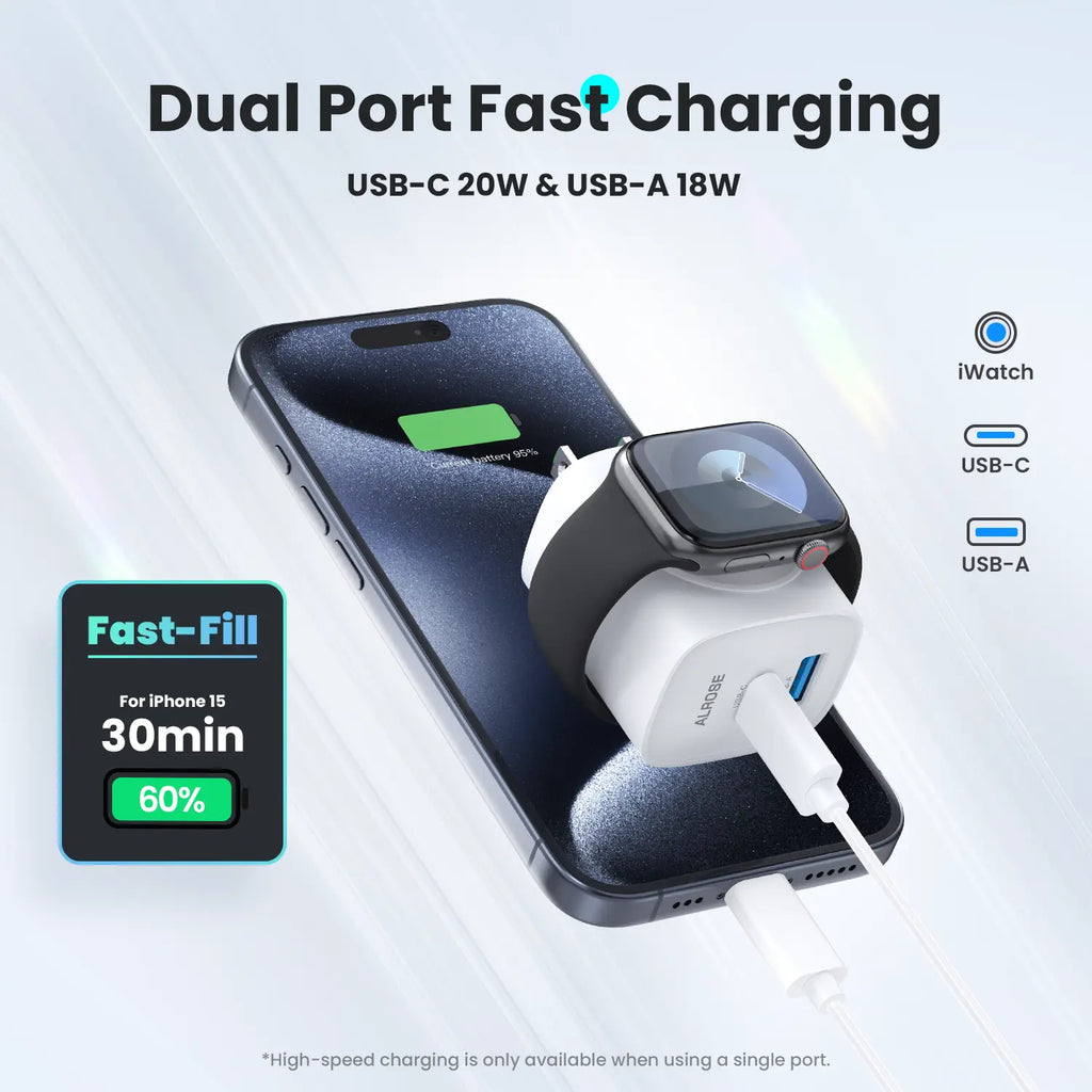 TOPADRE 3-in-1 Magnetic Wireless Apple watch PD USB-C Wall Charger Block - 20W Fast Charging, Compatible with iWatch Ultra/9/8/7/6/SE Series, iPhone 17/17 Pro/16/16 Pro/15 Series, Compact & Travel Essential Gift Ideas