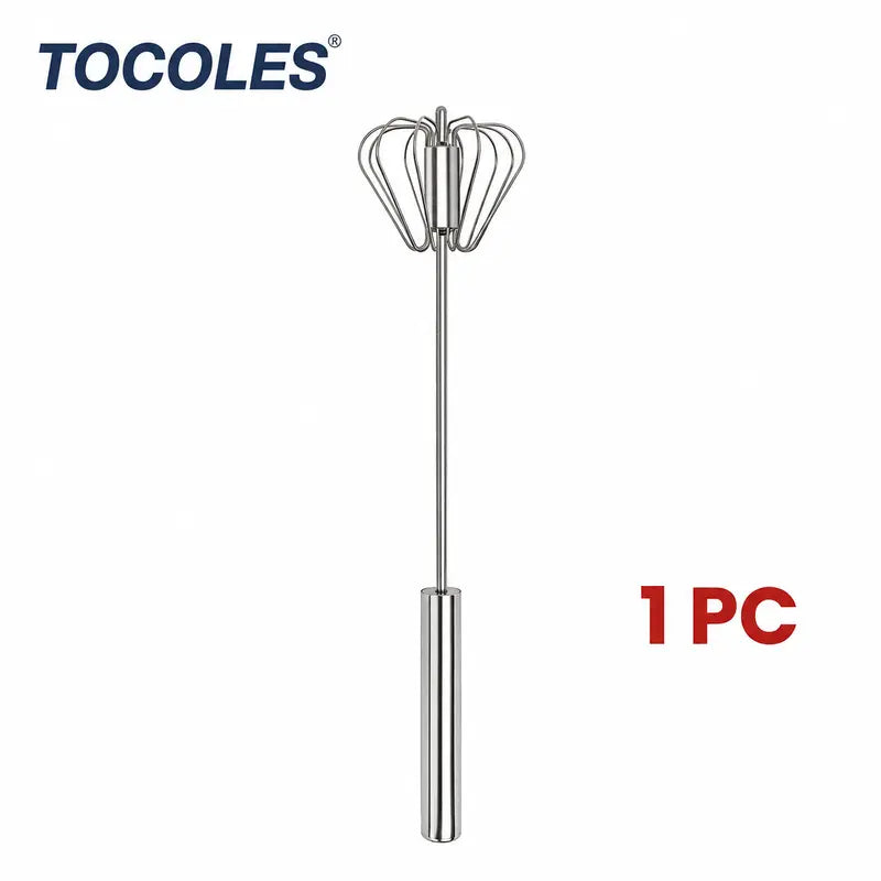AA Food-Grade Stainless Steel Hand-Push Rotary Whisk, Rust-Resistant with Sturdy Riveted Construction, Semi-Automatic Kitchen Utensil for Coffee, Egg Whisking and Cooking Tasks, Easy to Clean