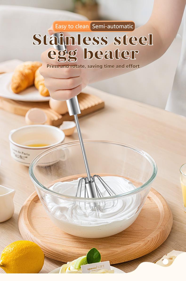 AA Food-Grade Stainless Steel Hand-Push Rotary Whisk, Rust-Resistant with Sturdy Riveted Construction, Semi-Automatic Kitchen Utensil for Coffee, Egg Whisking and Cooking Tasks, Easy to Clean