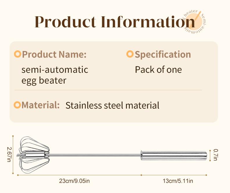 AA Food-Grade Stainless Steel Hand-Push Rotary Whisk, Rust-Resistant with Sturdy Riveted Construction, Semi-Automatic Kitchen Utensil for Coffee, Egg Whisking and Cooking Tasks, Easy to Clean